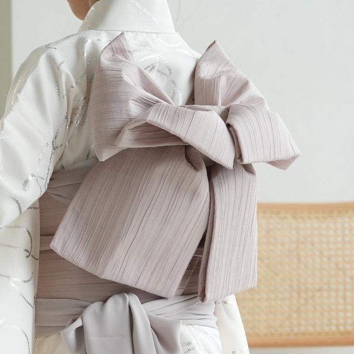 ひよこ商店＊新品＊くすみカラー薄紫の着物と白の帯の筥迫セット レンタル】振袖 ひよこ商店 着物セット 成人式 晴れ着 記念撮影 往復