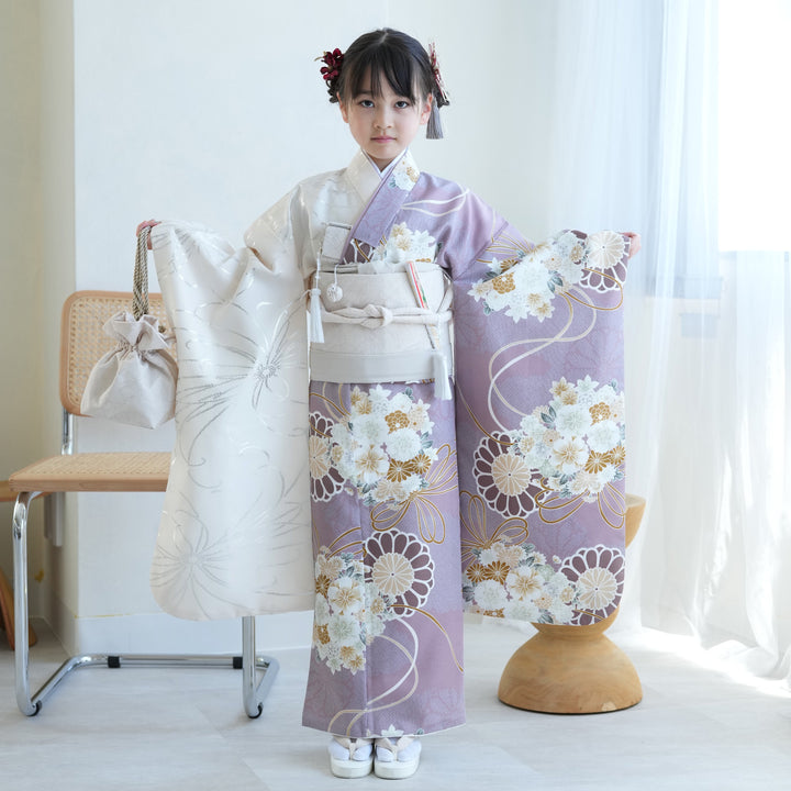 七五三　７歳　着物セット　パープル　かんざし 七五三 7歳 着物セット パープル かんざし （七五三や卒園式の