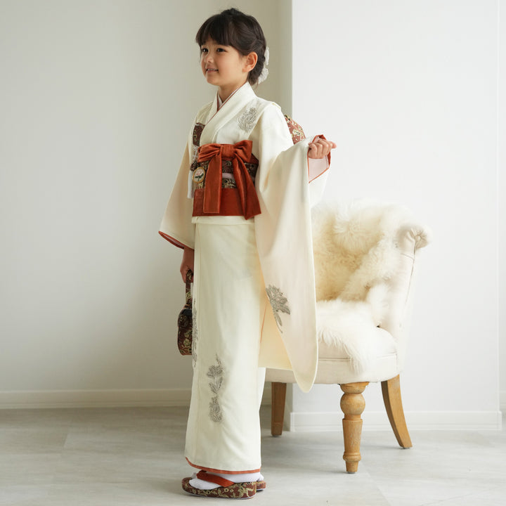 レンタル】七五三着物 7歳女の子 和風館 ダマスクにコード刺繍