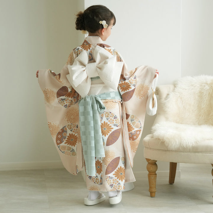 レンタル】七五三着物 7歳女の子 着物セット エクリュ七宝 四つ身