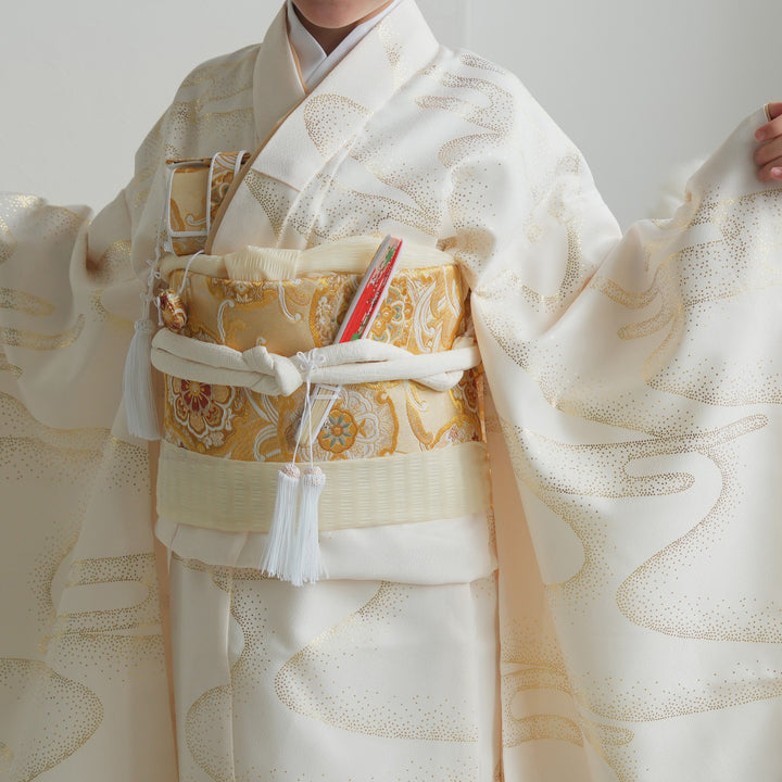 レンタル】七五三着物 7歳女の子 着物セット クリーム金彩・流水