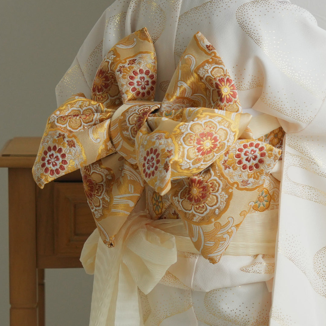 レンタル】七五三着物 7歳女の子 着物セット クリーム金彩・流水