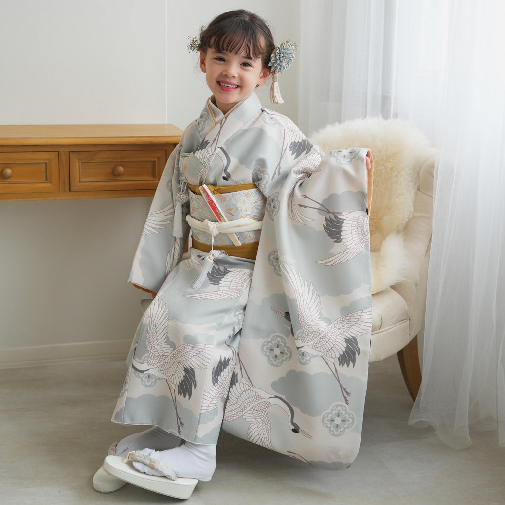 utatane　ひよこ商店　七五三　男の子　被布　クリーム金彩×ミント吉祥鶴 utatane ひよこ商店 七五三 男の子 被布 クリーム金彩×ミント