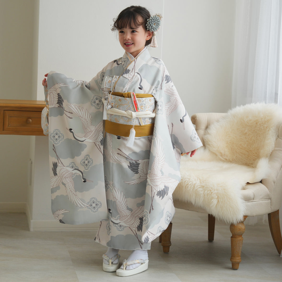 美品♡短時間着用　七五三女の子着物セット♡ レンタル】七五三着物 7歳女の子 着物セット ミント吉祥鶴