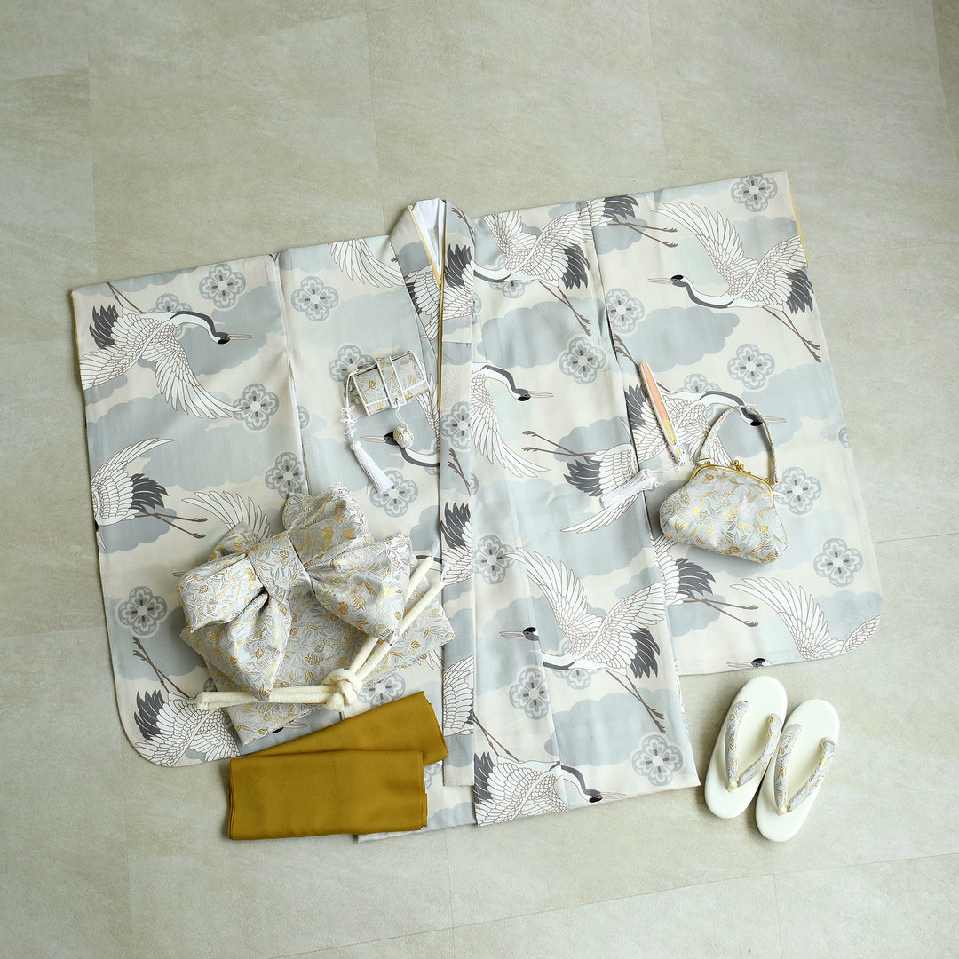 レンタル】七五三着物 7歳女の子 着物セット ミント吉祥鶴 四つ身