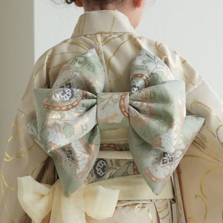 レンタル】七五三着物 7歳女の子 着物セット ベージュ金彩・糸菊