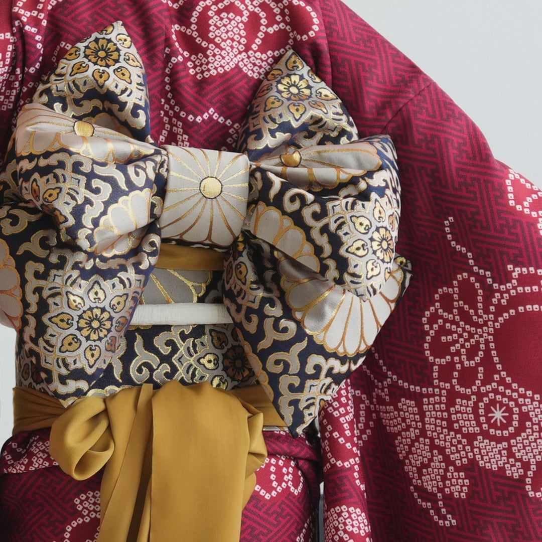 レンタル】七五三着物 7歳女の子 着物セット えんじの絞り柄 四つ身