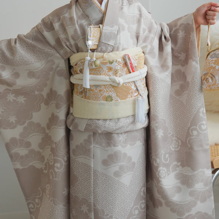 レンタル】七五三着物 7歳女の子 着物セット ベージュ松文様 四つ身