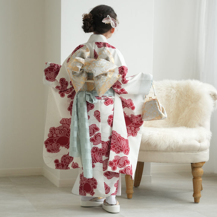 ひよこ商店　七五三　女の子　着物　振袖 七五三着物 7歳 女の子 着物セット】販売品 四つ身 白茶鳳凰