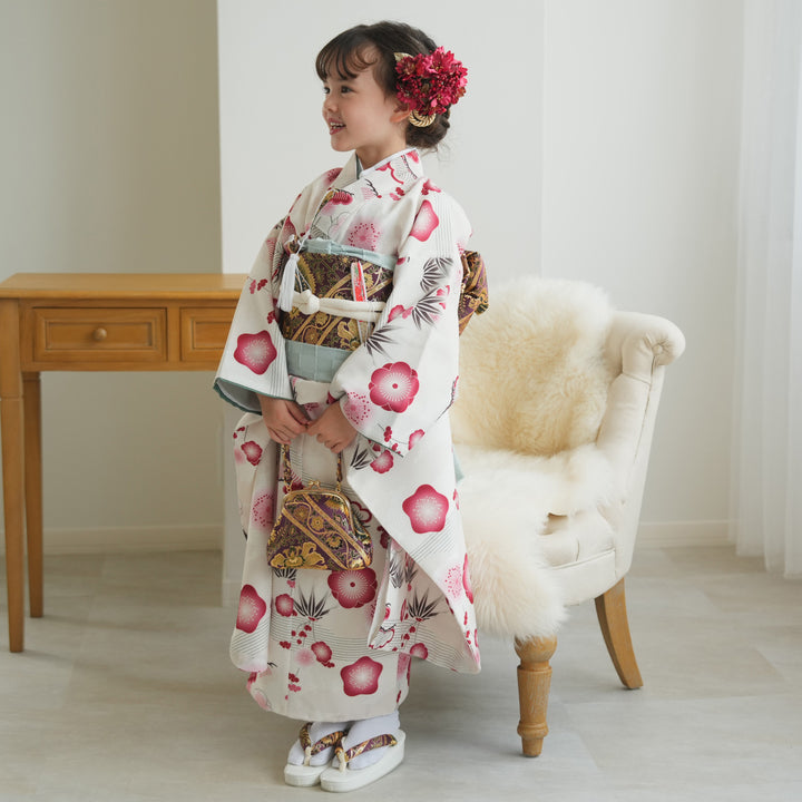 七五三着物 7歳 女の子 着物セット】販売品 四つ身 元禄梅模様