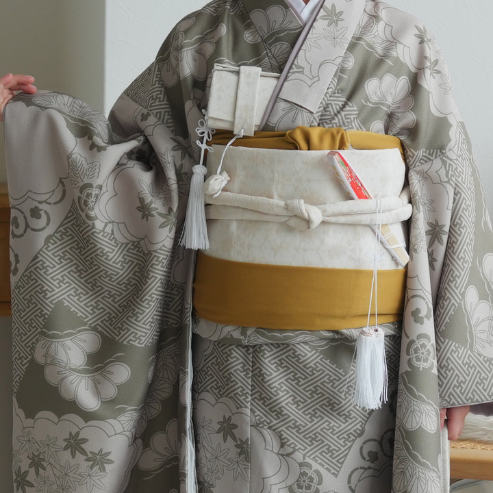 レンタル】七五三着物 7歳女の子 着物セット モスグリーン松文様