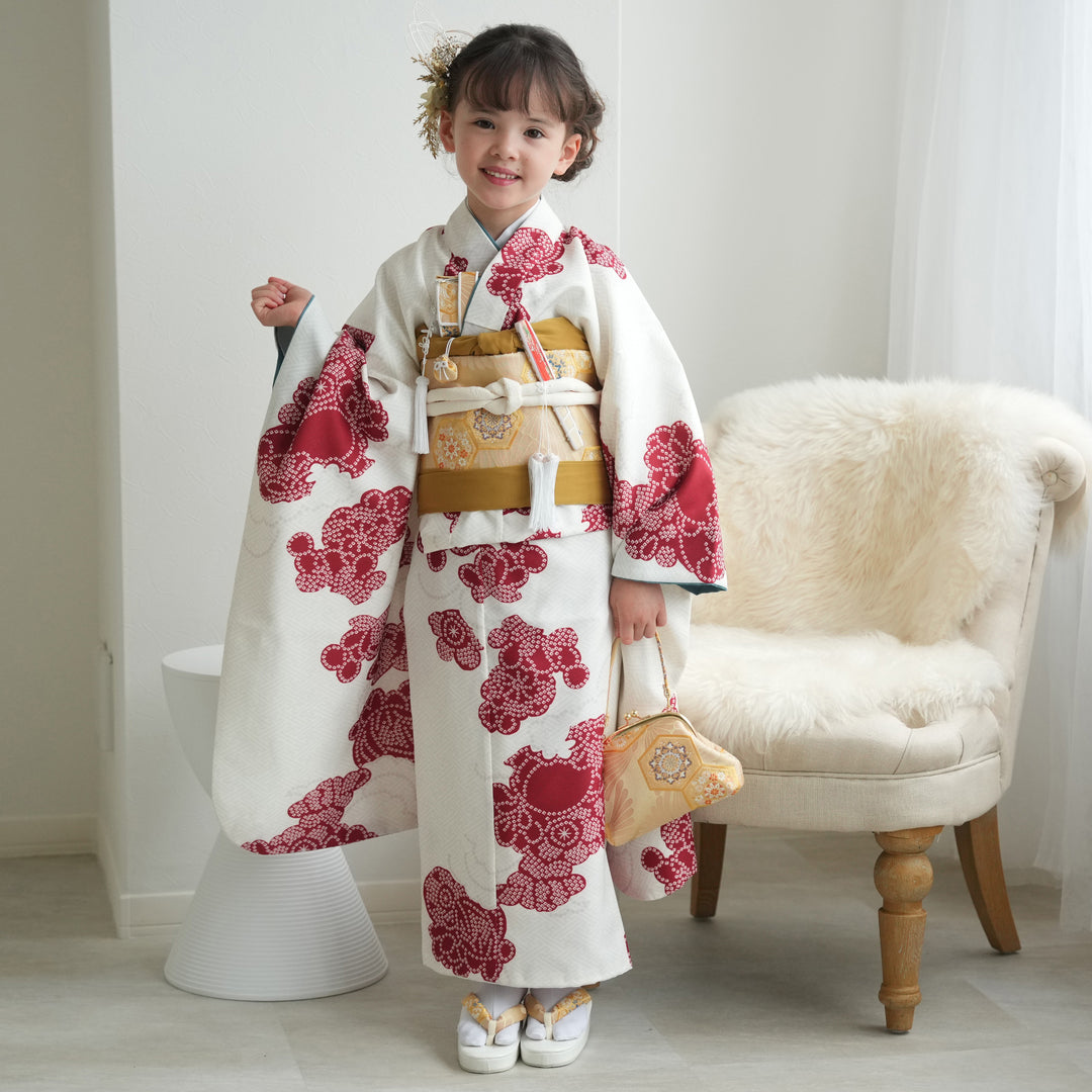 レンタル】七五三着物 7歳女の子 着物セット 元禄梅模様 えんじ