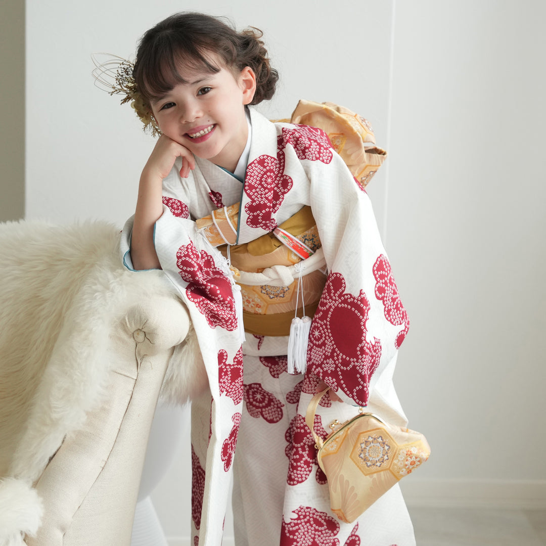 レンタル】七五三着物 7歳女の子 着物セット 元禄梅模様 えんじ 四つ身