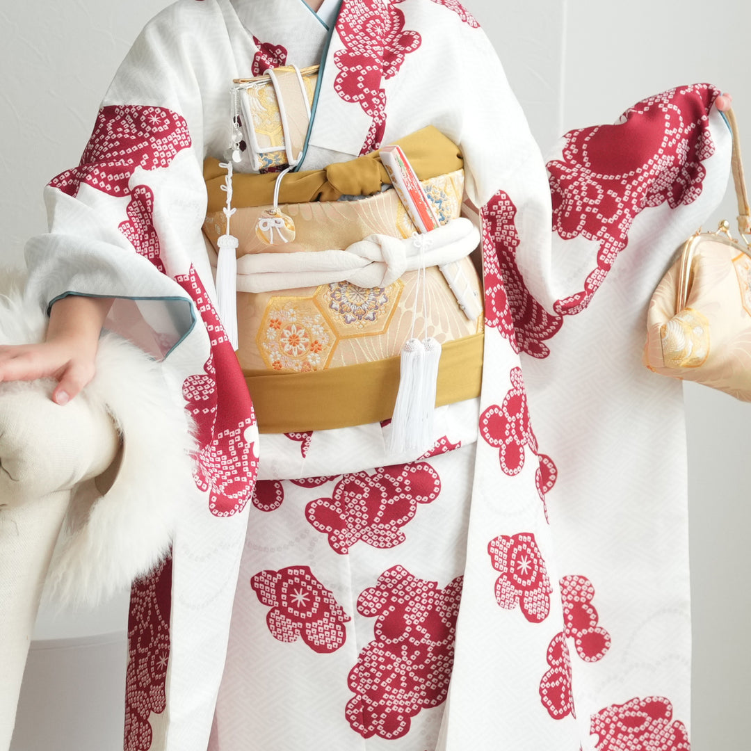 レンタル】七五三着物 7歳女の子 着物セット 元禄梅模様 えんじ 四つ身