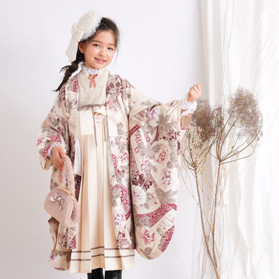 【レンタル】七五三 7歳 女の子 九重 着物 日本製 袴 羽織 子供 kids 四つ身 お祝い着 往復送料無料 （1411600000）
