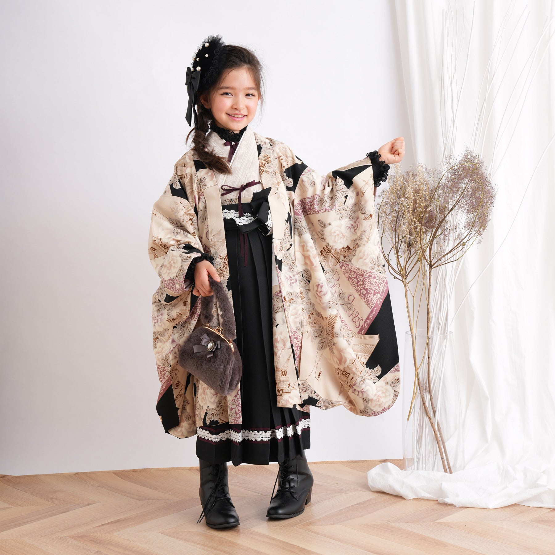 【レンタル】七五三 7歳 女の子 九重 着物 日本製 袴 羽織 子供 kids 