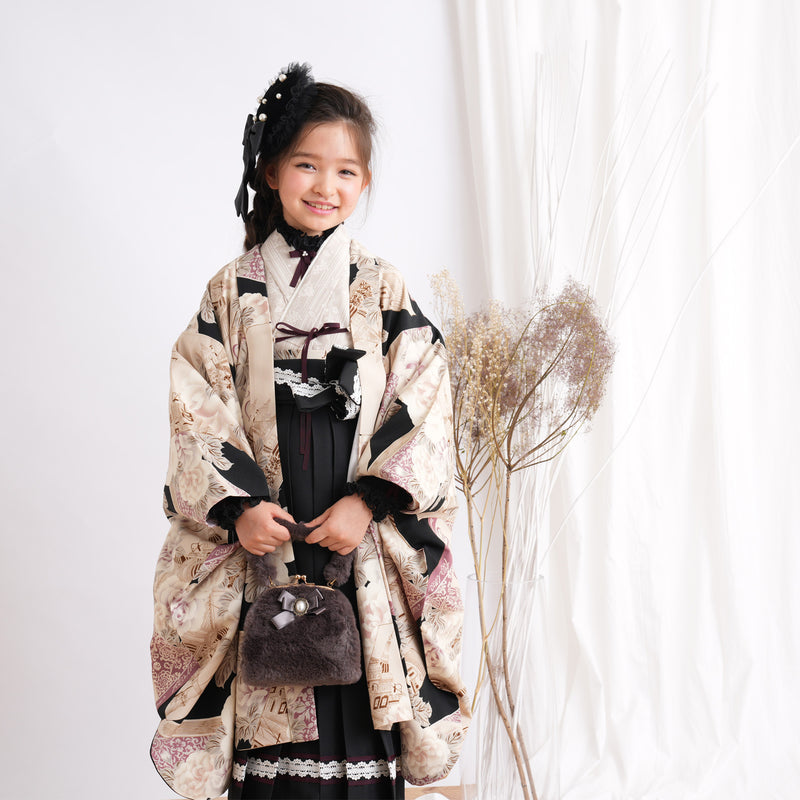 【レンタル】七五三 7歳 女の子 九重 着物 日本製 袴 羽織 子供 kids 四つ身 お祝い着 往復送料無料 （1411600100）