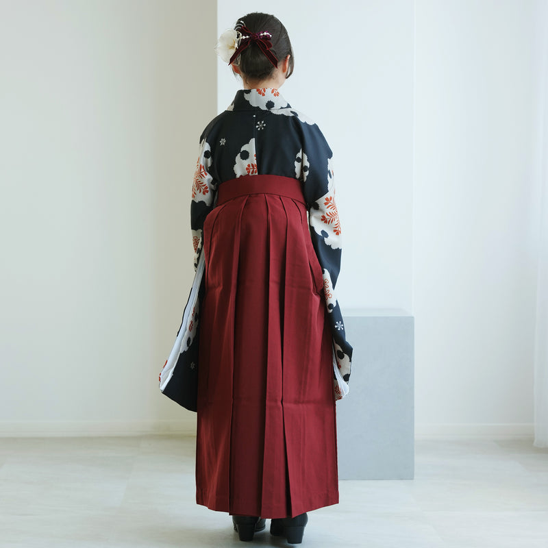 【レンタル】ジュニア 袴 15点セット 2尺袖着物 オレンジ 朱色 花 ゆきわ 小学生袴  袴83cm（身長138-145cm）卒業式（1420604301）