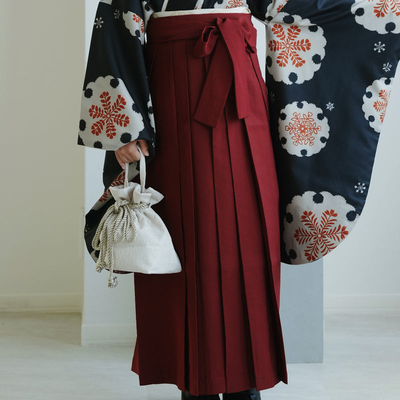 【レンタル】ジュニア 袴 15点セット 2尺袖着物 オレンジ 朱色 花 ゆきわ 小学生袴  袴83cm（身長138-145cm）卒業式（1420604301）