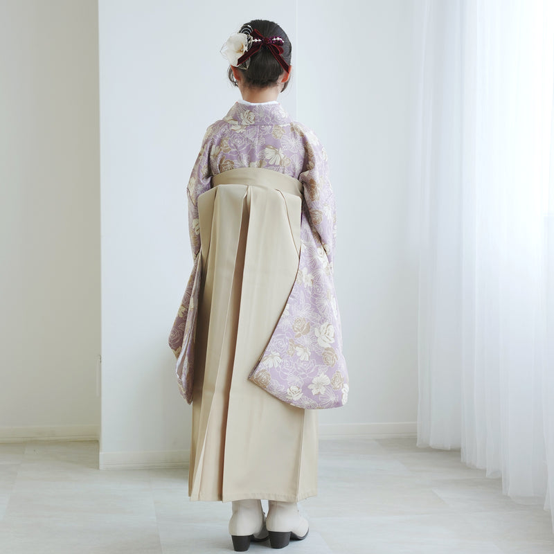 【レンタル】ジュニア 袴 15点セット 2尺袖着物 椿  バラ ニュアンスカラー 小学生袴  袴83cm（身長138-145cm）袴87cm（身長145-152cm）卒業式 ひよこ商店（1420672502）
