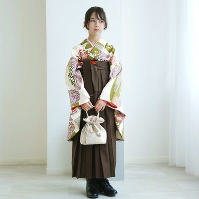 【レンタル】ジュニア 袴 15点セット 2尺袖着物 丸菊 ニュアンスカラー 小学生袴  袴83cm（身長138-145cm）袴87cm（身長145-152cm）卒業式 ひよこ商店（1420672602）
