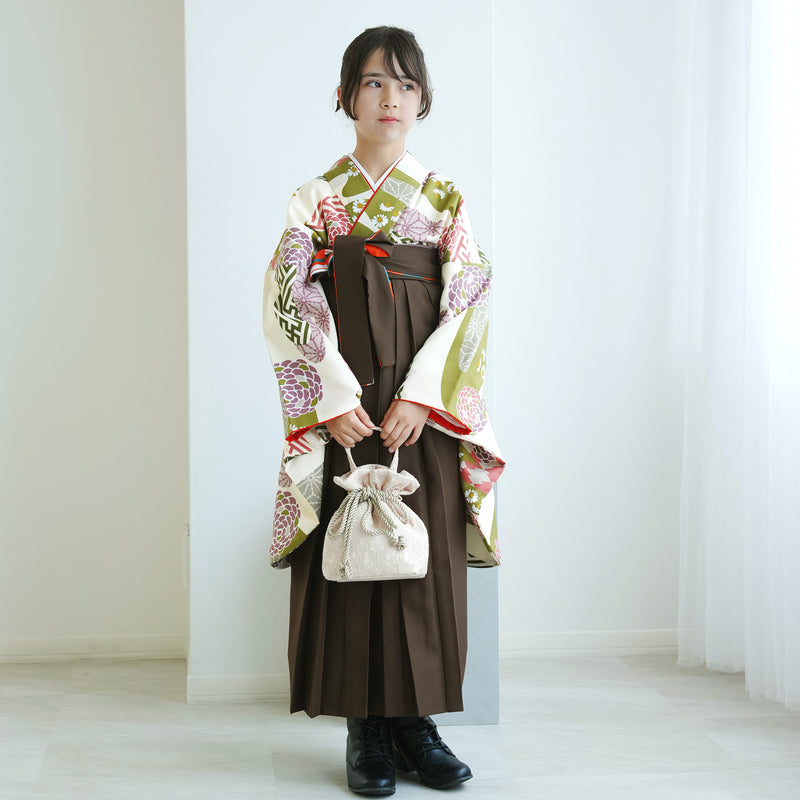 【レンタル】ジュニア 袴 15点セット 2尺袖着物 丸菊 ニュアンスカラー 小学生袴  袴83cm（身長138-145cm）袴87cm（身長145-152cm）卒業式 ひよこ商店（1420672602）