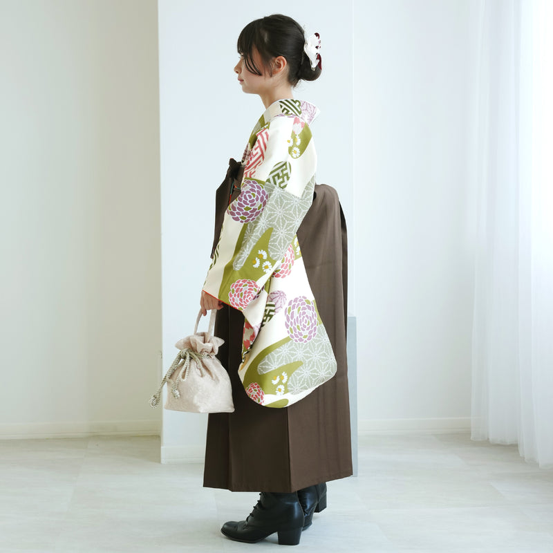 【レンタル】ジュニア 袴 15点セット 2尺袖着物 丸菊 ニュアンスカラー 小学生袴  袴83cm（身長138-145cm）袴87cm（身長145-152cm）卒業式 ひよこ商店（1420672602）