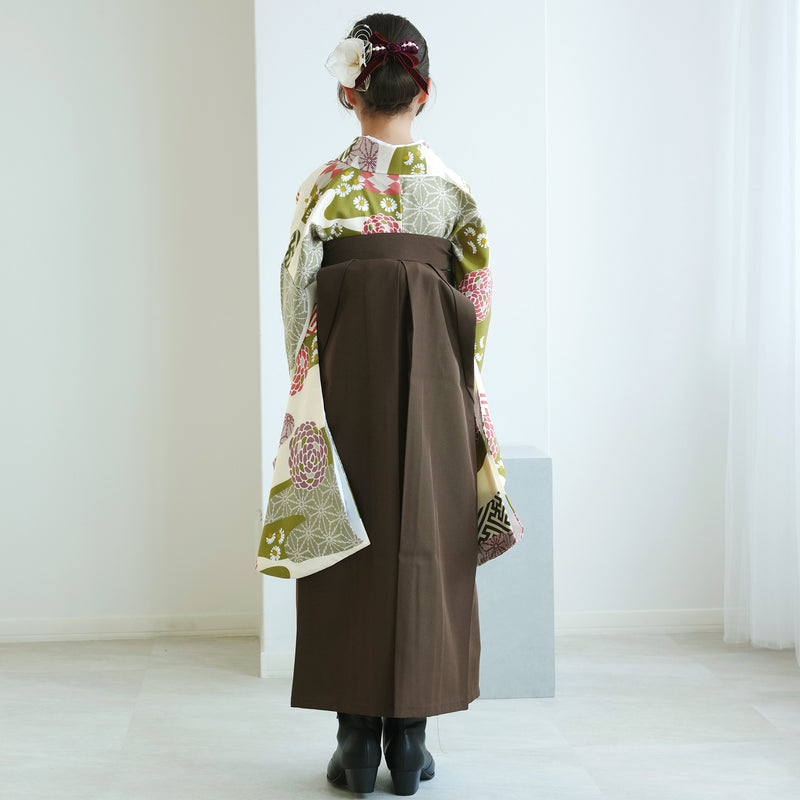 【レンタル】ジュニア 袴 15点セット 2尺袖着物 丸菊 ニュアンスカラー 小学生袴  袴83cm（身長138-145cm）袴87cm（身長145-152cm）卒業式 ひよこ商店（1420672602）