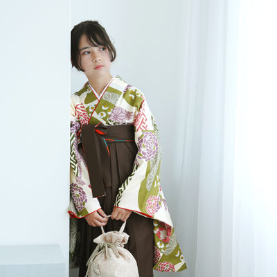【レンタル】ジュニア 袴 15点セット 2尺袖着物 丸菊 ニュアンスカラー 小学生袴  袴83cm（身長138-145cm）袴87cm（身長145-152cm）卒業式 ひよこ商店（1420672602）
