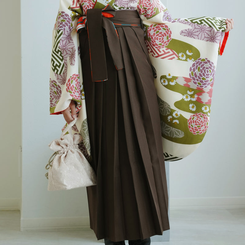 【レンタル】ジュニア 袴 15点セット 2尺袖着物 丸菊 ニュアンスカラー 小学生袴  袴83cm（身長138-145cm）袴87cm（身長145-152cm）卒業式 ひよこ商店（1420672602）