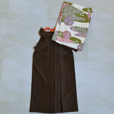 【レンタル】ジュニア 袴 15点セット 2尺袖着物 丸菊 ニュアンスカラー 小学生袴  袴83cm（身長138-145cm）袴87cm（身長145-152cm）卒業式 ひよこ商店（1420672602）