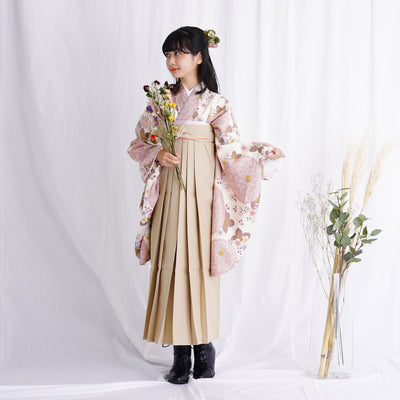 【レンタル】ひよこ商店 2尺袖 袴 15点セット 袴83cm（身長138-145cm）袴87cm（身長145-152cm） レトロモダン系 菊 紫系（1420673102）