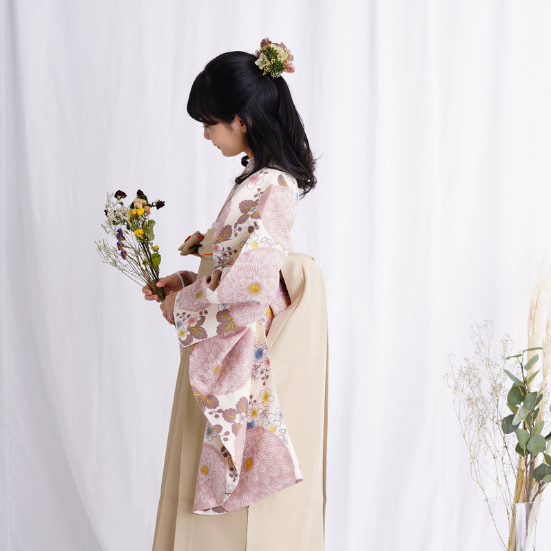 【レンタル】ひよこ商店 2尺袖 袴 15点セット 袴83cm（身長138-145cm）袴87cm（身長145-152cm） レトロモダン系 菊 紫系（1420673102）