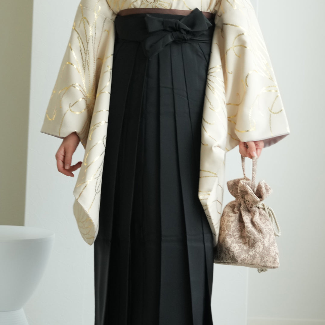 レンタル】ジュニア 袴 15点セット ベージュ金彩・糸菊 小学生袴