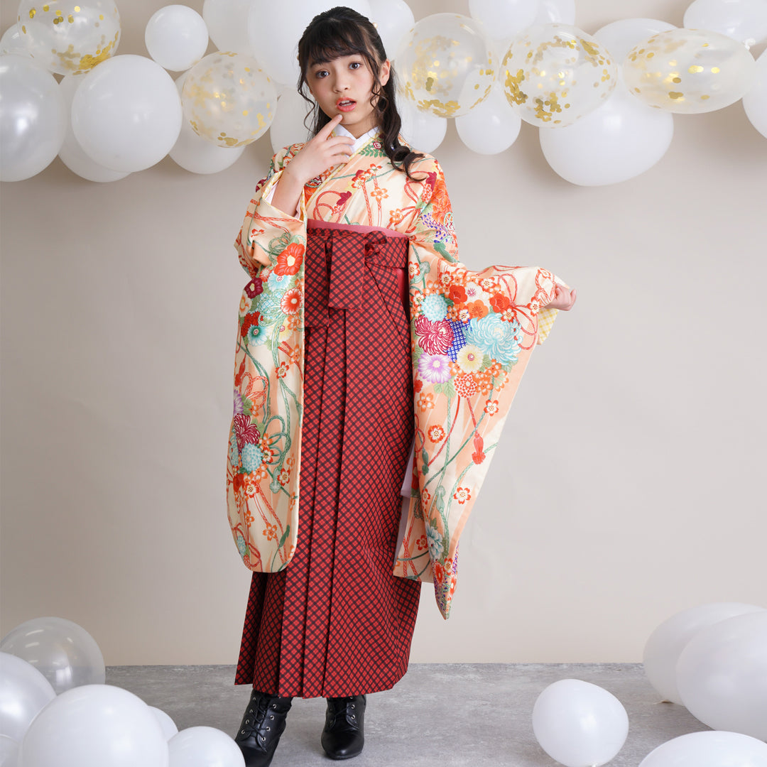 【レンタル】 袴 15点セット pom ponette / ポンポネット ジュニア 袴87cm（身長145-152cm） 着物 フルセット 小学生  卒業式 （1421634511）- utatane［公式通販］