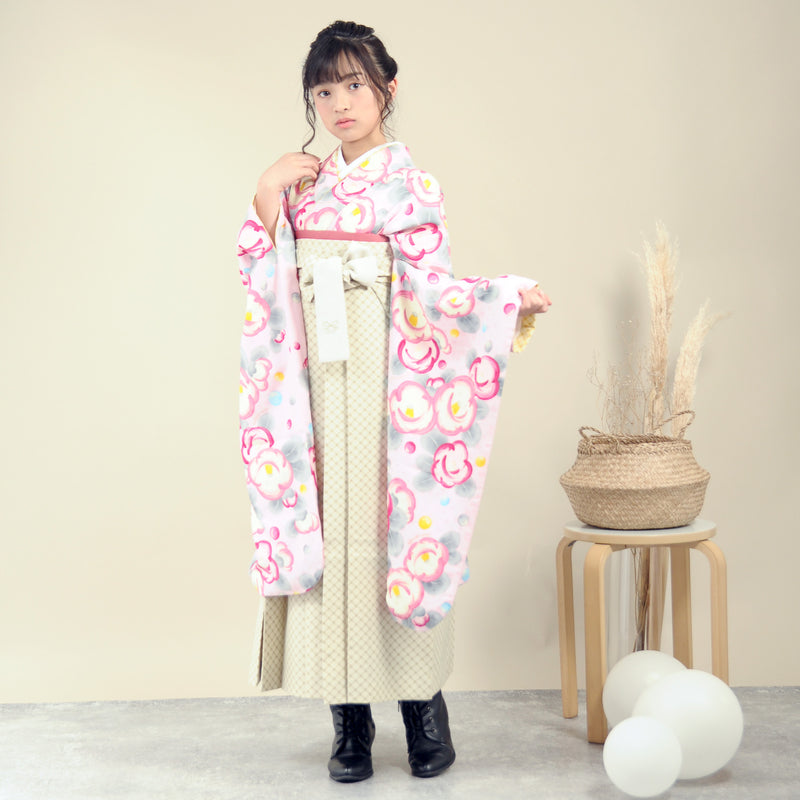 【レンタル】 袴 15点セット pom ponette / ポンポネット ジュニア 袴87cm（身長145-152cm） 着物 フルセット 小学生 卒業式  （1421635411）