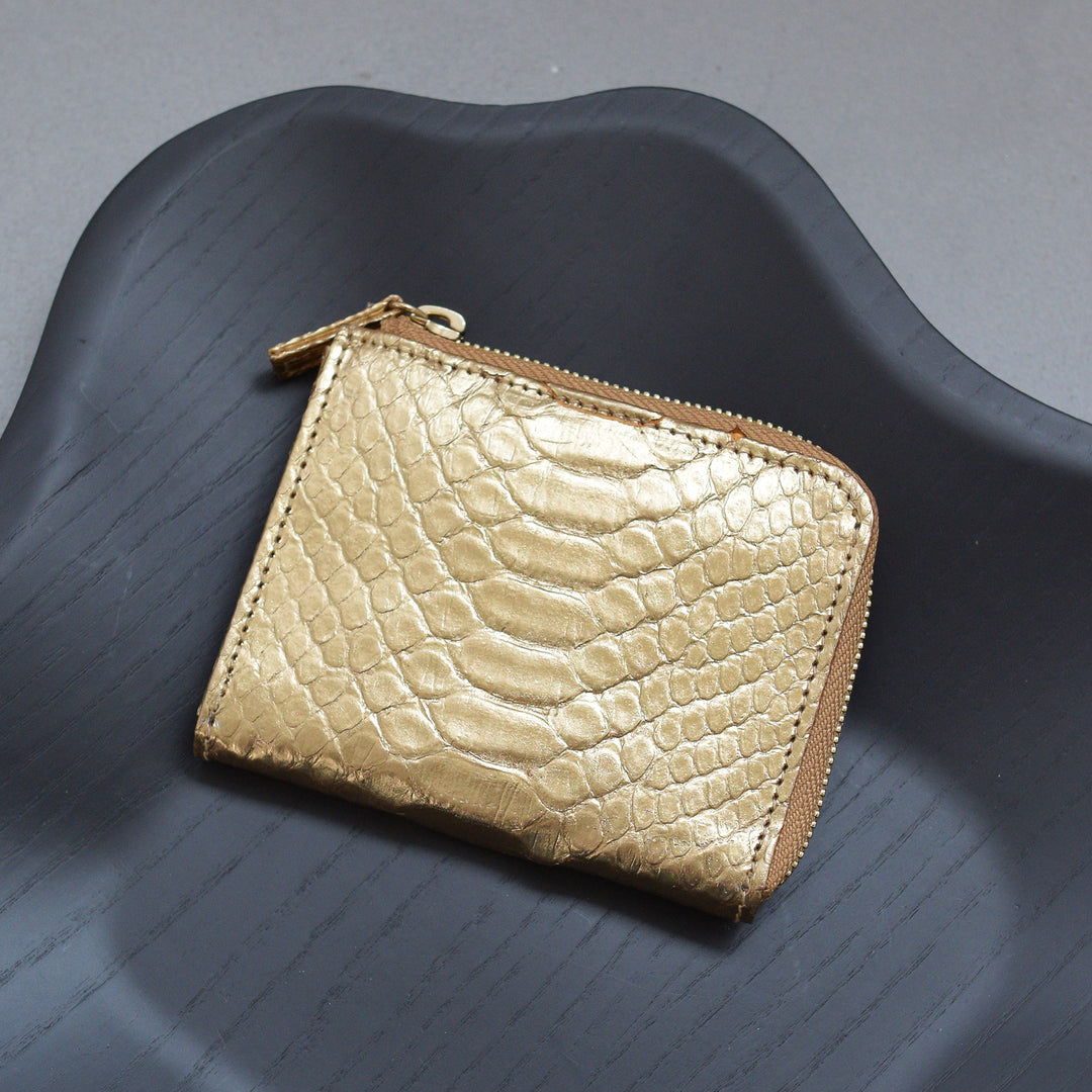 L字型財布 パイソンミニウォレット GOLD】本革 ヘビ革 羊革