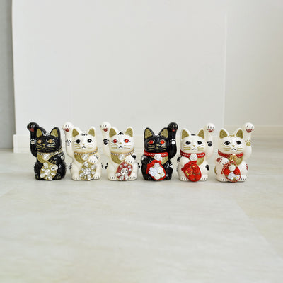 【ニコアンティーク×ご縁猫 招き猫 ねこ球美 手ぬぐい 2点セット】4号 白 左手上げ 日本製 注染 手染め 手拭い ハンドメイド 陶器 置物　プレゼントにも （2499648400）
