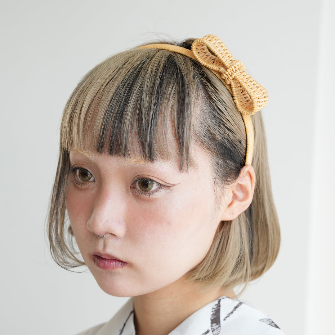 籐リボンカチューシャ】単品 utatane ラタンウィッカー 籐編み 髪飾り
