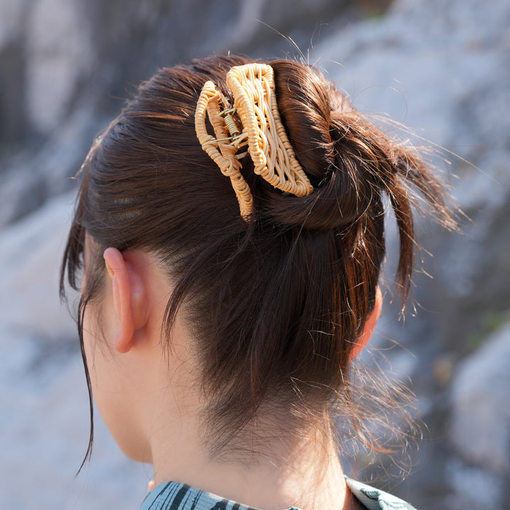 籐ハーフムーンヘアクリップ バンスクリップ】単品 utatane ラタン