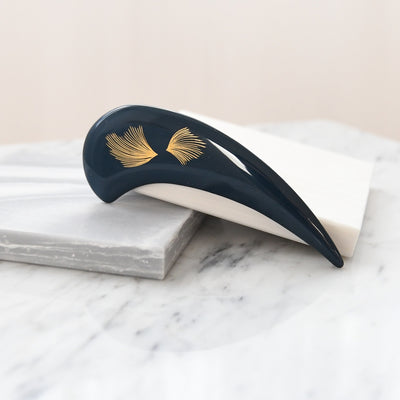 【ブローチ 蒔絵 紺鼠つの　金モダン】日本製  和風アクセサリー ハンドメイド （2511607100）