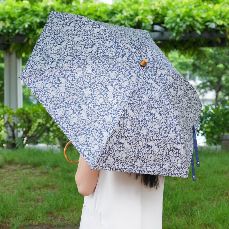 【日傘 折りたたみ】インド更紗柄 100％遮光 UV遮蔽率99.9％以上 3段50cm 晴雨兼用 バンブーリングハンドル （2512632201）【ギフトキットB対応】