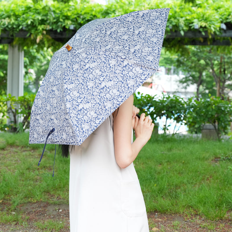 【日傘 折りたたみ】インド更紗柄 100％遮光 UV遮蔽率99.9％以上 3段50cm 晴雨兼用 バンブーリングハンドル （2512632201）【ギフトキットB対応】