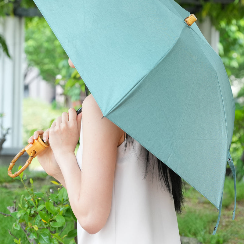 【日傘 折りたたみ】100％遮光 3段50cm  北欧色シャンブレー バンブーリングハンドル 内ストラップ付 （2512634501）【ギフトキットB対応】