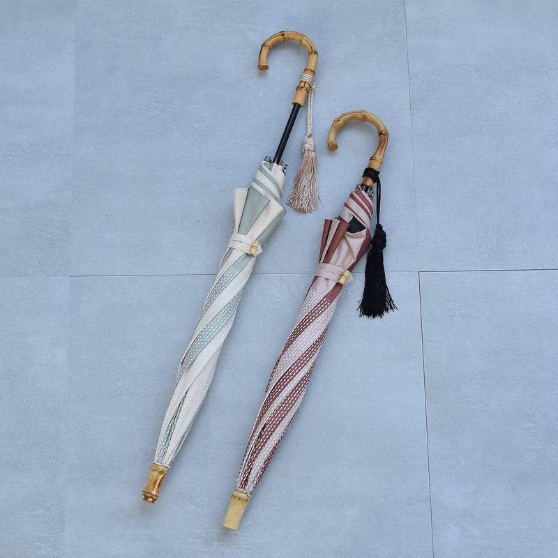 【日傘 長傘】100％遮光  47cm スライドショート バイカラーエジプト バンブーハンドル タッセル付き（2513627101）【ギフトキットA対応】