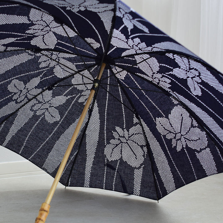 藍染日傘　シエナ　お名前入り　紅葉 日傘 utatane×注染工房 ネイビー ワントーン あやめ 菖蒲 ぼかし