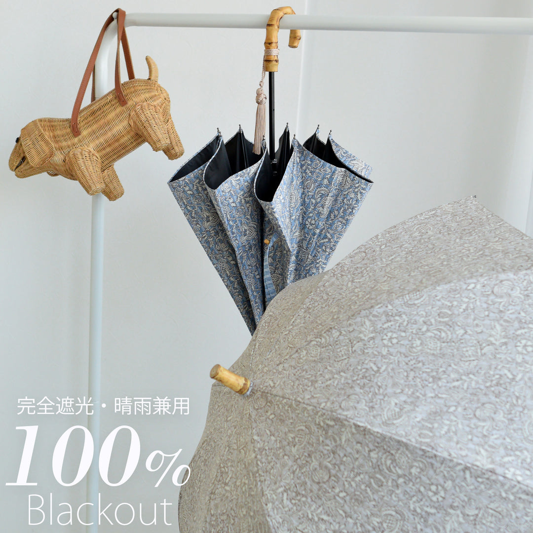 日傘 utatane 長傘】100％遮光 スライドショート 47cm インド更紗