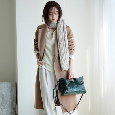 【PYTHON パイソン ウェーブトートバッグ】ミニ グリーン ショルダーつき 本革 蛇革 コブラ革 和装 カジュアル エキゾチックレザー　お洋服はもちろん 着物にも（2690608200）