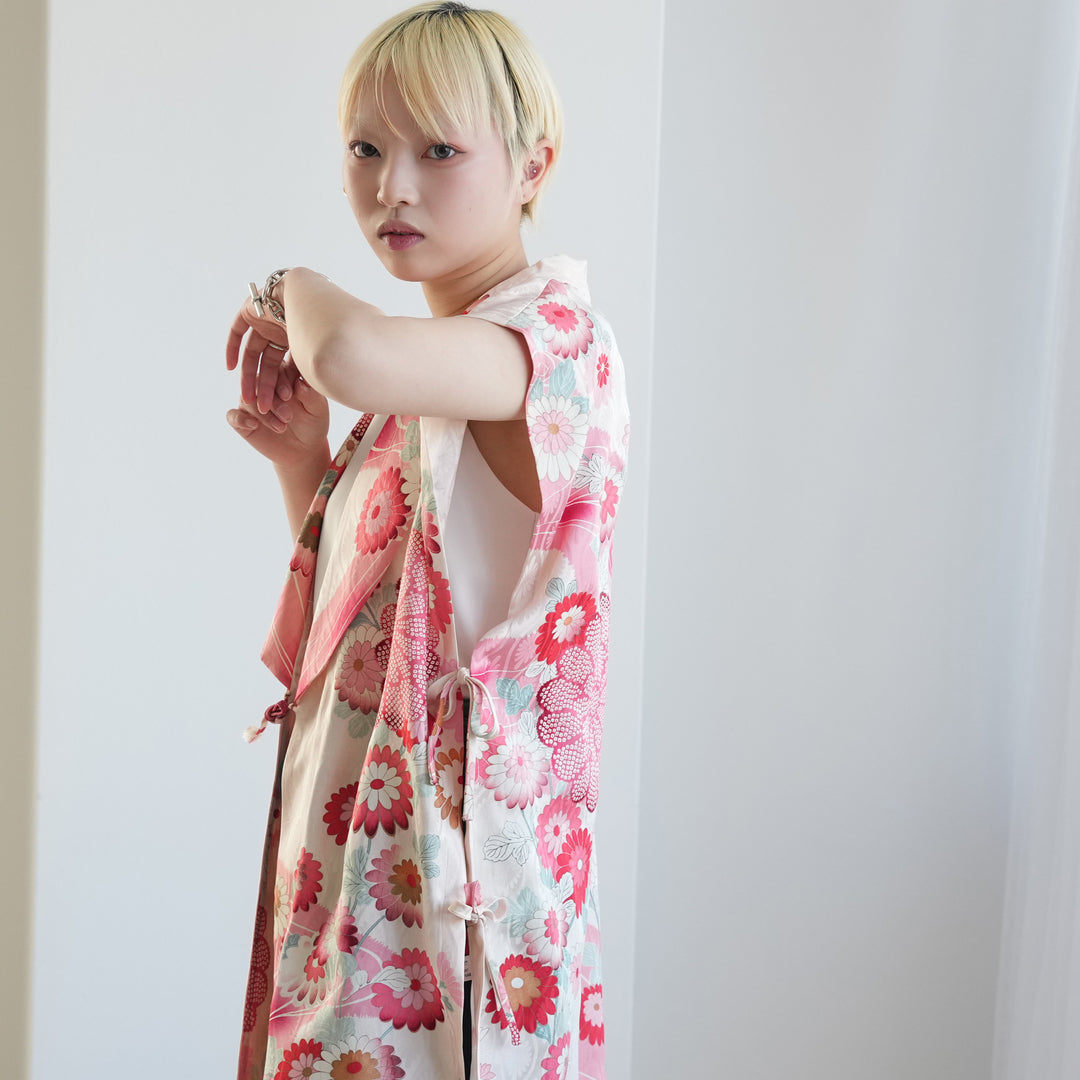 maison utatane No.JS41 桃の花つむぎ】一点物 正絹 日本製 着物