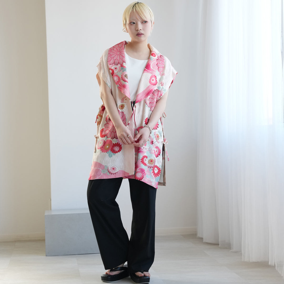 maison utatane No.JS41 桃の花つむぎ】一点物 正絹 日本製 着物
